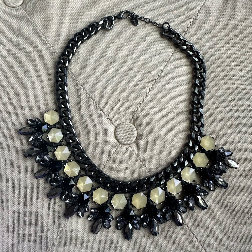 Zara gunmetal Elegant Black and Cream rhinestones Statement Necklace